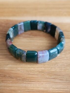 Green Indian Agate Beads Bracelet, Soft Bangle, Hand Crafted